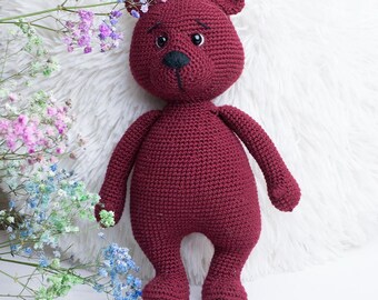 Handmade crocheted amigurumi bear, antistress toy, fidget toy, gift bear, soft baby toy, teddy bear toy, purple bear, birthday gift