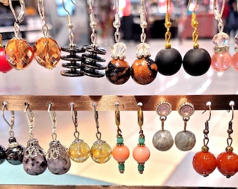 Random classical earrings with natural stones and crystals, random jewelry set, gift for woman