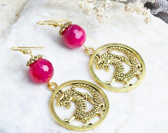 Handmade agate earrings, semi-precious stone earrings, dragon earrings, fantasy earrings, red agate earrings, fairy earrings, gift for her