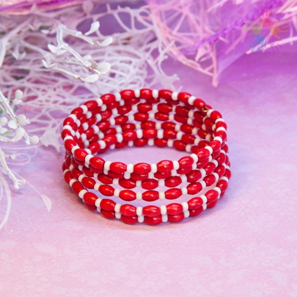 Handmade unique memory wire wrap red bracelet