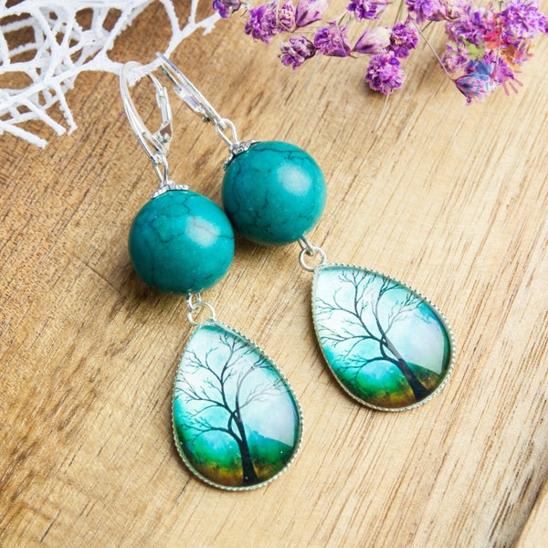 Handmade unique regalite glass tree of life earrings