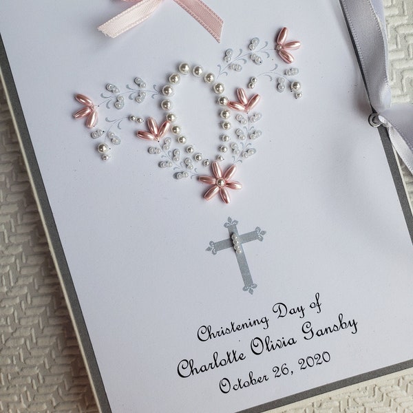 Personalized Baptism Baby Gift,  Photo Album Christening, First Communion or Dedication - Petite Beaded Photo Keepsake Heirloom 5x7, 6 x 7.5