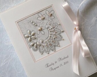 Wedding Photo album wedding gift 8x10 album corset style lace Hand-made Album white and aqua Photo book Hand-Beaded Medallion