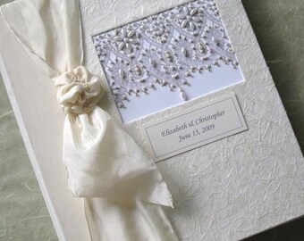 Wedding Photo album wedding gift 8x10 album corset style lace Hand-made Album white and aqua Photo book Hand-Beaded Medallion