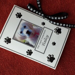 Personalized Pet Keepsake Photo Album, Animal Lovers, Pet Adoption, New Pet, Pet Memorial Gift, Dog, Cat, Hand-Beaded Paw Prints 5x7, 6x7.5 image 2