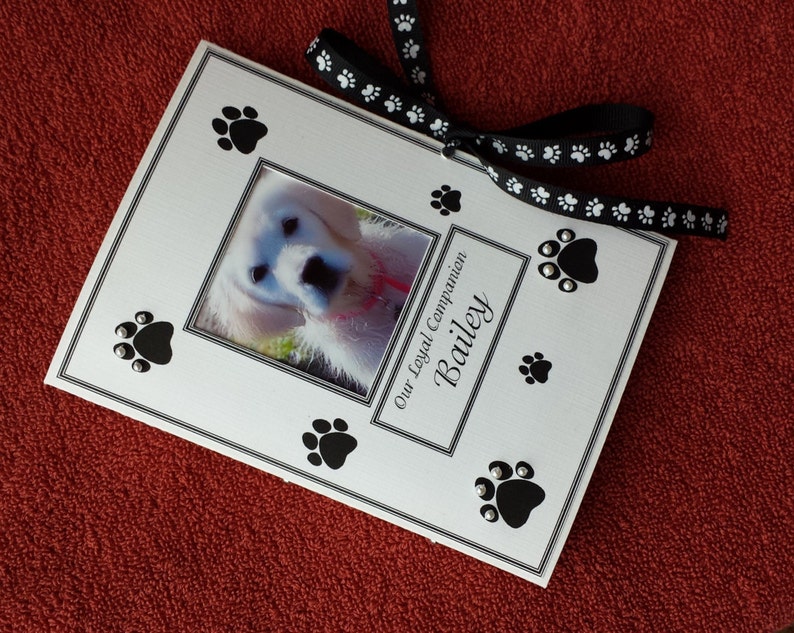 Personalized Pet Keepsake Photo Album, Animal Lovers, Pet Adoption, New Pet, Pet Memorial Gift, Dog, Cat, Hand-Beaded Paw Prints 5x7, 6x7.5 image 2