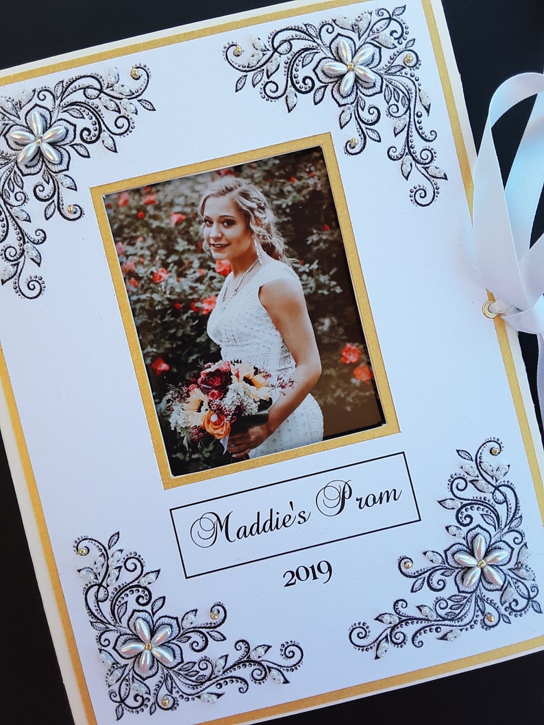 Personalized gold Wedding Photo Album, Anniversary, Mother of Bride gift, Photo Album, 5x7, 4x6, Quinceanera, School Events, Dance, Prom, image 3