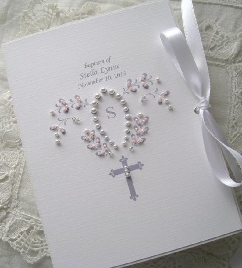 Personalized Baptism Baby Gift, Photo Album Christening, First Communion or Dedication Petite Beaded Photo Keepsake Heirloom 5x7, 6 x 7.5 image 3