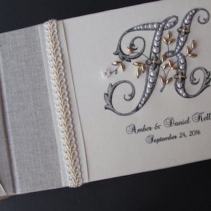 Monogram Guest book, Wedding Guest book, Guestbook, Linen Guest book, Personalized Guest book, Signature Book, image 1