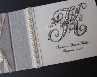 Monogram Guest book, Wedding Guest book, Guestbook,  Linen Guest book, Personalized Guest book, Signature Book,