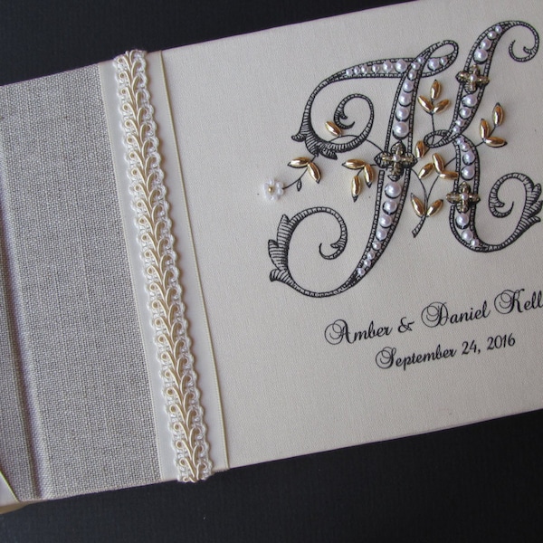 Monogram Guest book, Wedding Guest book, Guestbook,  Linen Guest book, Personalized Guest book, Signature Book,