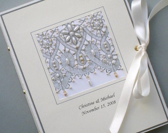 Custom Photo Album Keepsake Beaded Lace, Wedding, Anniversay, Birthday 5x7 or 6 x 7.5