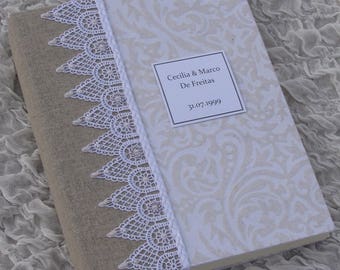 White and Ivory Flocked Wedding Photo Album with Beaded Lace, Personalized Photo Album, 8x10, 9x12,  wedding album, anniversary album