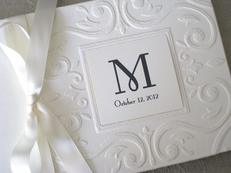 Monogram Wedding Guest Book, Guest book, Wedding Photo Album, Vintage inspired Guestbook, Ivory or White Guestbook, Personalized, image 2