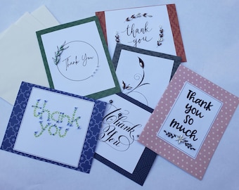 Thank you card collection, hand-made cards, greeting cards, personalized, 6 card set, thank you note cards, beading, cards with envelopes