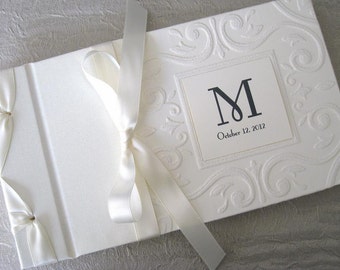 Monogram Wedding Guest Book, Guest book,  Wedding Photo Album, Vintage inspired Guestbook, Ivory or White Guestbook,  Personalized,