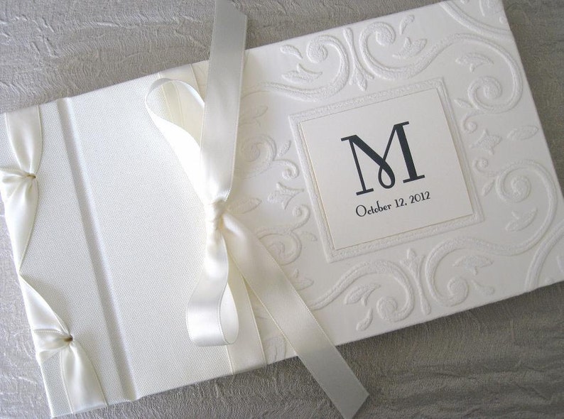 Monogram Wedding Guest Book, Guest book, Wedding Photo Album, Vintage inspired Guestbook, Ivory or White Guestbook, Personalized, image 1