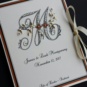 Monogram Wedding Photo Album, Personalized Photo Book, 5x7 Photos, Hand-Beaded, Petite Photo Book, Customized Album, Anniversary Keepsake image 1