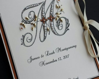 Monogram Wedding Photo Album,  Personalized Photo Book, 5x7 Photos, Hand-Beaded, Petite Photo Book, Customized Album, Anniversary Keepsake