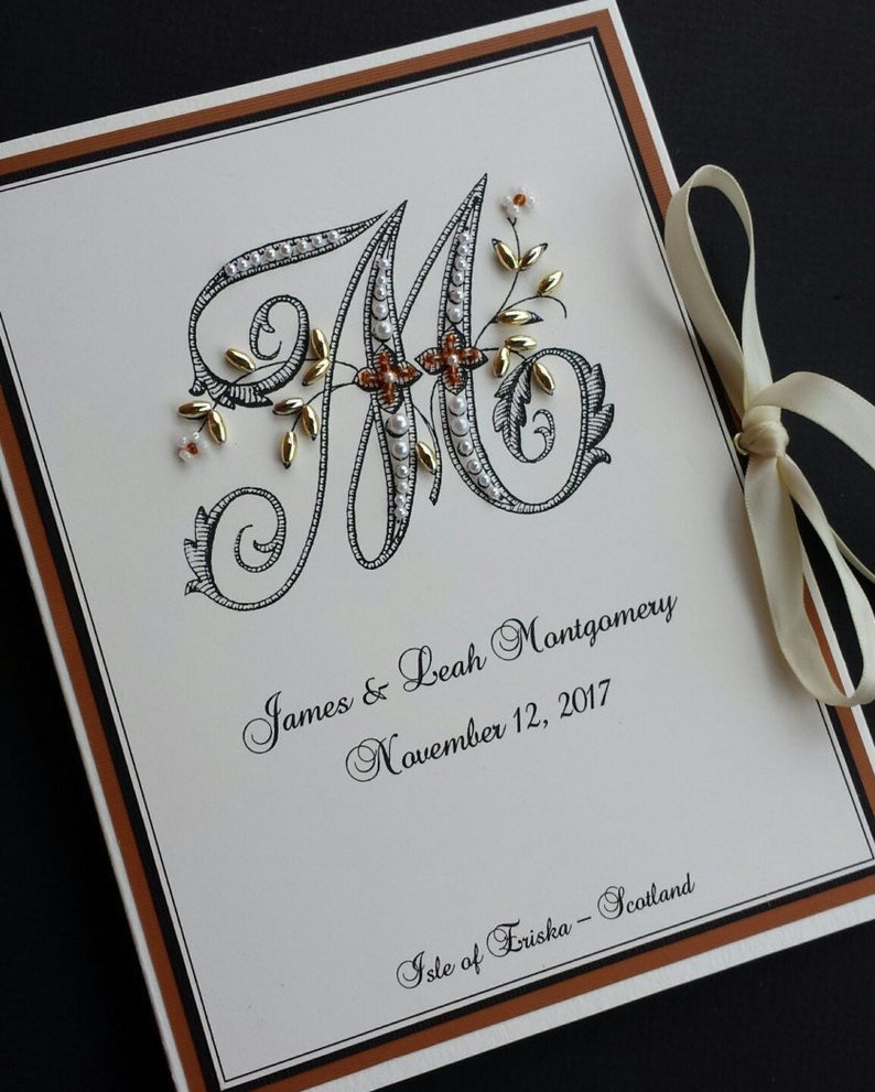 Monogram Wedding Photo Album, Personalized Photo Book, 5x7 Photos, Hand-Beaded, Petite Photo Book, Customized Album, Anniversary Keepsake image 1