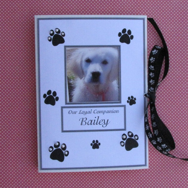 Personalized Pet Keepsake Photo Album, Animal Lovers, Pet Adoption, New Pet, Pet Memorial Gift, Dog, Cat, Hand-Beaded Paw Prints 5x7, 6x7.5