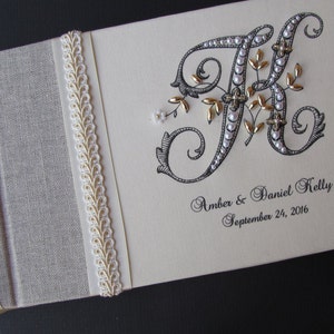 Monogram Guest book, Wedding Guest book, Guestbook, Linen Guest book, Personalized Guest book, Signature Book, image 2