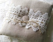 Rustic Wedding Ring Bearer Pillow  Natural Linen and Lace 7x7