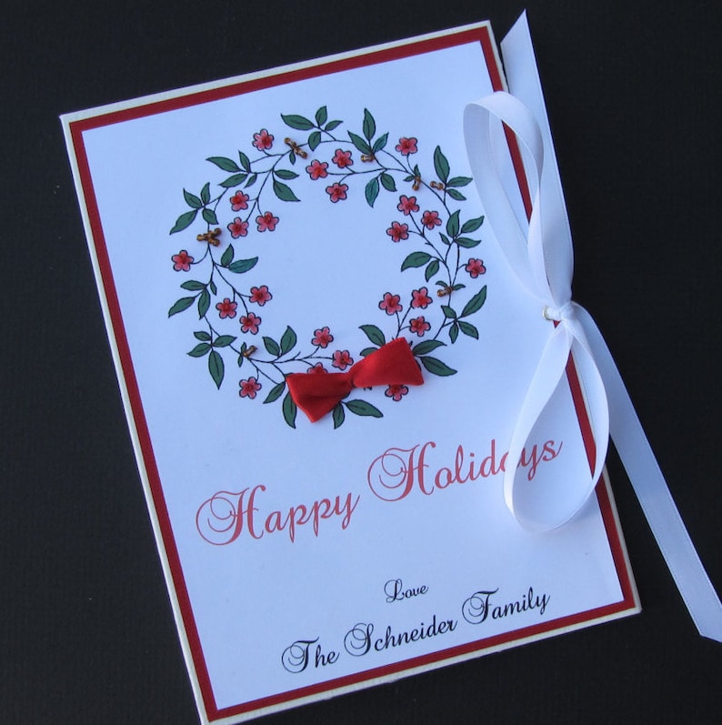 Personalized Beaded Holiday Wreath, Holiday gift, Family Photo album, Christmas Gift Brag Book, Christmas Card Alternative 5x7 image 1