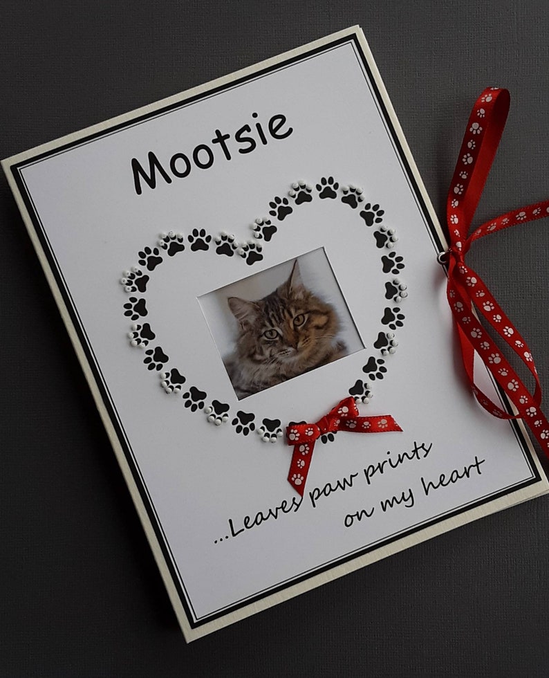 Personalized Pet Keepsake Photo Album, Animal Lovers, Pet Adoption, New Pet, Pet Memorial Gift, Dog, Cat, Hand-Beaded Heart Paw Prints image 1