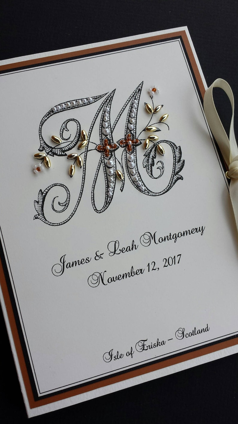 Monogram Wedding Photo Album, Personalized Photo Book, 5x7 Photos, Hand-Beaded, Petite Photo Book, Customized Album, Anniversary Keepsake image 2