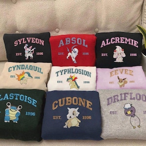 Custom Embroidered Poke Sweatshirt, Pikachu Snorlax Charizard Hoodie, Cute Anime Gift for Her Him, 90s Cartoon Crewneck Top