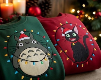 Ghibli Sweatshirt Totoro, No Face, Calcifer, Catbus, Jiji, Ponyo Crewneck, Anime Embroidered Hoodie, Cute Studio Ghibli Christmas Gift