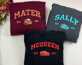 Sudadera bordada de Disney Cars, sudadera con capucha de Rayo McQueen, Mater y Guido, cuello redondo de personajes de Pixar, regalo para niños con nombre personalizado