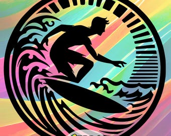 Surfer reiten einen Wellenkreis SVG - Cricut, Silhouette Vinyl Digitale Dateien, Sport SVG, digitale Datei, Surfer SVG, Surfing-Datei