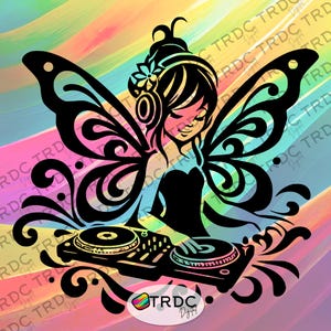 Fee DJ SVG - verwickeltes Jäten, Cricut, Silhouette, digitale Dateien, stilisierte SVG, Musik svg, Musikliebhaber, Fee svg, dj svg, Feenhandwerk