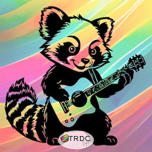 Panda rojo descarado con guitarra eléctrica SVG - Deshierbe intrincado, Cricut, Archivos digitales de vinilo de silueta