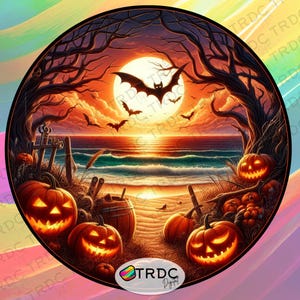 Halloween Beach Scene Clip Art PNG do sublimacji | 300 dpi Wysokiej jakości projekt cyfrowy, pobieranie cyfrowe, Halloween Lover, Beach Clipart