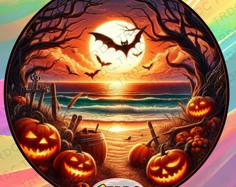 Halloween Beach Scene Clip Art PNG for Sublimation | 300dpi High-Quality Digital Design, Digital Download, Halloween Lover, Beach Clipart