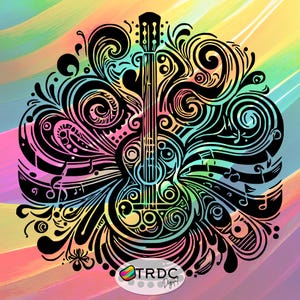 Akoestische gitaar met gestileerde wervelingen SVG - ingewikkeld wieden, Cricut, digitale bestanden silhouet vinyl