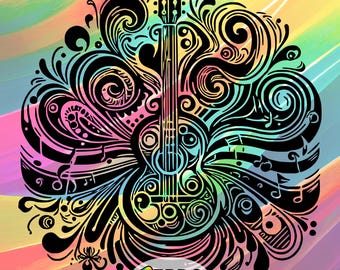 Acoustic Guitar with Stylized Swirls SVG - Intricate Weeding, Cricut, Silhouette Vinyl Digital Files