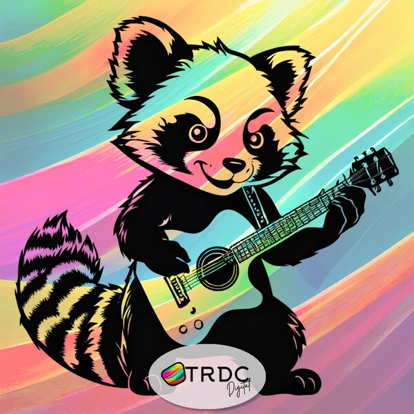 Cheeky Red Panda With Electric Guitar SVG - Intricate Weeding, Cricut, Silhouette Vinyl Digital Files