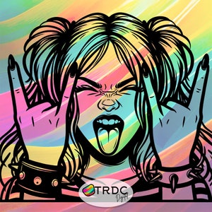 Rock Chick con dedos de roca y lengua fuera SVG - Weeding, Cricut, Silhouette Vinyl Digital Files