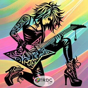 Rock Chick gitarist SVG - wieden, Cricut, silhouet vinyl digitale bestanden, muziekliefhebber, muziek SVG, gitarist, gitaarliefhebber, muzikant