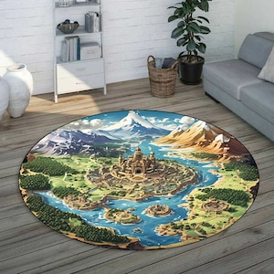 Tapis rond boisé, tapis de sol ourson, tapis forestiers antidérapants ronds, tapis de support en caoutchouc dessin animé, carpettes carte, tapis vert de salon