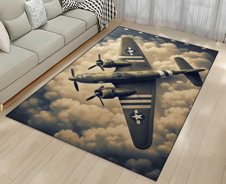 Millitary Rugs Vintage Military Rug - Jeep and Aircraft Print, Non-slip Mat - Etsy