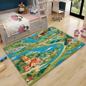 Landschaft Stadt Karte, Spielmatte Für Kinderzimmer, Fun Natur und Track Gedruckt Bereich Teppich für Kinder, City Road Lernspielzimmer Teppich
