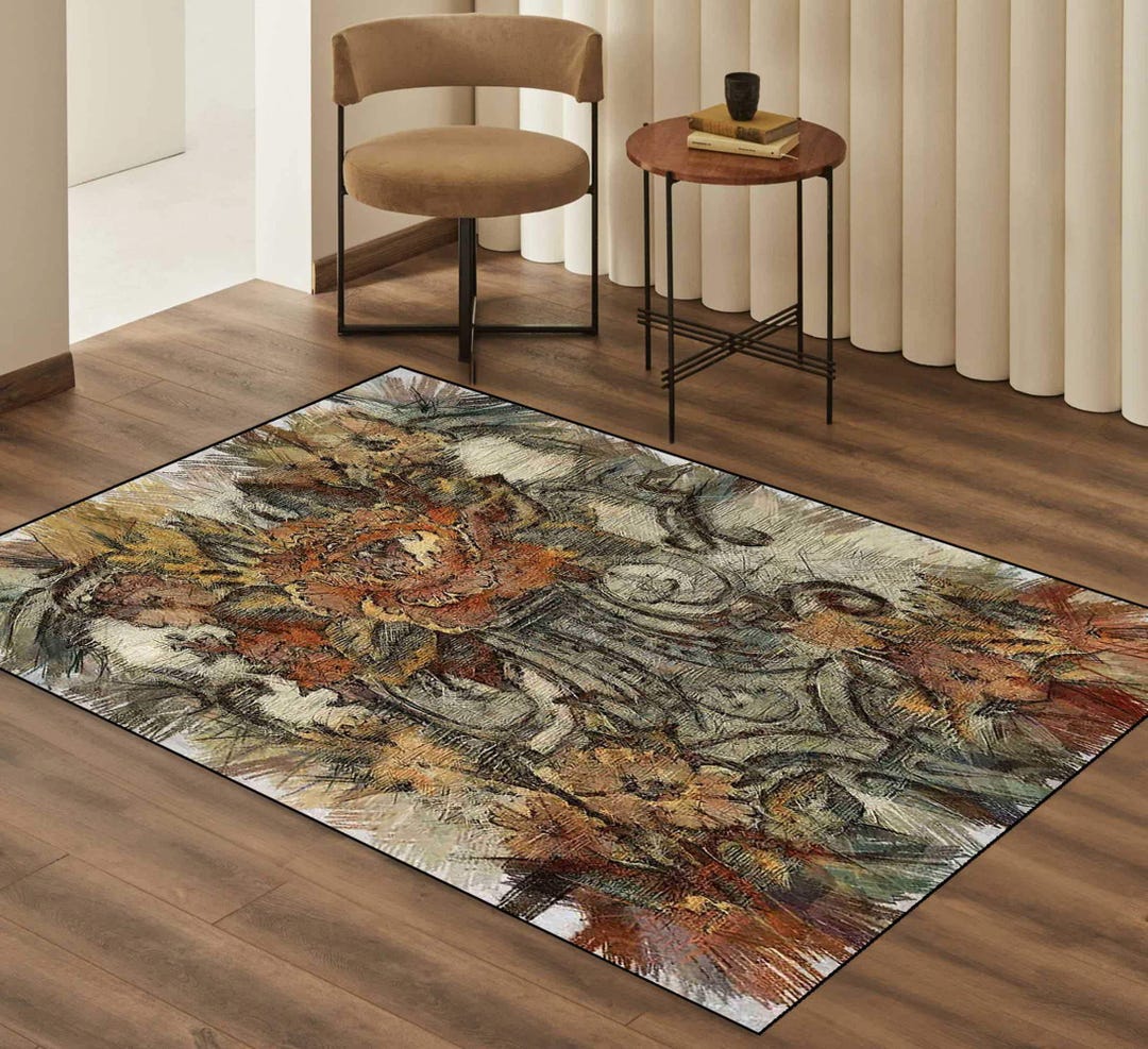Modern Abstract Flower Rug - Spring Garden Ceramic Pattern - Etsy
