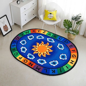 Alfombra de fonética educativa colorida y vibrante para sentarse, alfombra impresa con letras e imágenes fonéticas lindas relacionadas, tapete divertido para el aula