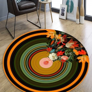 Bloemendecortapijt, rond vloerkleed bloemen, rond tapijt, bloementapijt, vloerkleed slaapkamer, woonkamertapijt, vloerkleed Arae, woondecoratietapijt, cadeau voor thuis
