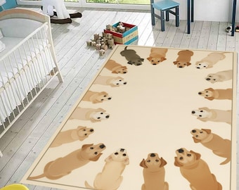 Minimalist Dog Rug: Neutral Nursery and Kids Room Carpet